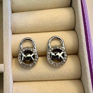 Michael Kors Silver Tone Crystal Pavé Padlock Lock Stud Earrings